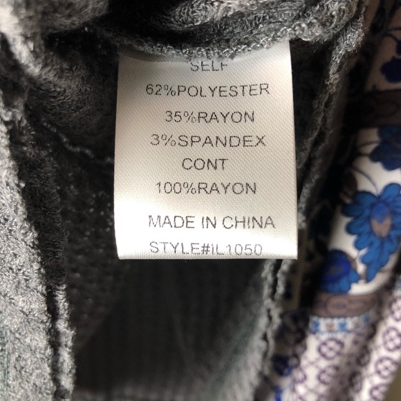 In Loom Waffle Knit Thermal Mix Print Contrast Long Sleeves Top Blouse Size L - Picture 11 of 11